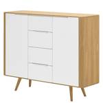 Buffet Loca II Chêne sauvage partiellement massif - Blanc / Chêne sauvage - Largeur : 135 cm