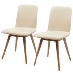 Gestoffeerde stoelen Loca massief eikenhout - Leer Tupi: Crèmekleurig