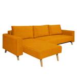 Ecksofa Topas (mit Schlaffunktion) Webstoff - Stoff Zahira: Senfgelb - Longchair davorstehend links