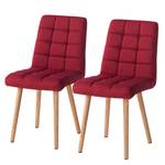 Chaise capitonnée Doskie I Tissu / Chêne massif - Tissu Zea: Rouge cerise - Lot de 2