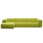 Hoekbank HUDSON 3-zits met chaise longue Geweven stof Anda II: Groen - Breedte: 328 cm - Longchair vooraanzicht links