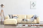 Ecksofa HUDSON 3-Sitzer mit Longchair Echtleder Neka: Creme - Breite: 317 cm - Longchair davorstehend links