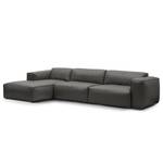 Ecksofa HUDSON 3-Sitzer mit Longchair Echtleder Neka: Grau - Breite: 317 cm - Longchair davorstehend links