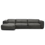 Hoekbank HUDSON 3-zits met chaise longue Echt leer Neka: Grijs - Breedte: 317 cm - Longchair vooraanzicht links