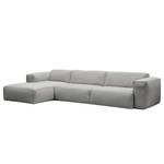 Hoekbank HUDSON 3-zits met chaise longue Geweven stof Anda II: Zilverkleurig - Breedte: 317 cm - Longchair vooraanzicht links