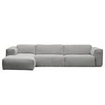 Hoekbank HUDSON 3-zits met chaise longue Geweven stof Anda II: Zilverkleurig - Breedte: 317 cm - Longchair vooraanzicht links