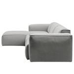 Hoekbank HUDSON 3-zits met chaise longue Geweven stof Anda II: Zilverkleurig - Breedte: 317 cm - Longchair vooraanzicht links