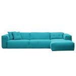 Hoekbank HUDSON 3-zits met chaise longue Geweven stof Anda II: Turquoise - Breedte: 328 cm - Longchair vooraanzicht rechts