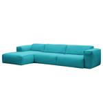 Hoekbank HUDSON 3-zits met chaise longue Geweven stof Anda II: Turquoise - Breedte: 328 cm - Longchair vooraanzicht links