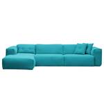 Hoekbank HUDSON 3-zits met chaise longue Geweven stof Anda II: Turquoise - Breedte: 328 cm - Longchair vooraanzicht links