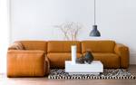 Ecksofa HUDSON mit Rundecke Echtleder Neka: Cognac - Ecke davorstehend links