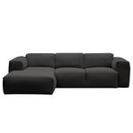 Ecksofa HUDSON 3-Sitzer mit Longchair Webstoff Milan: Anthrazit - Breite: 251 cm - Longchair davorstehend links