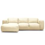 Ecksofa HUDSON 3-Sitzer mit Longchair Echtleder Neka: Creme - Breite: 251 cm - Longchair davorstehend links