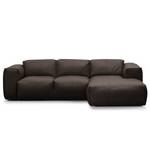 Ecksofa HUDSON 3-Sitzer mit Longchair Echtleder Neka: Dunkelbraun - Breite: 251 cm - Longchair davorstehend rechts