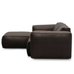 Ecksofa HUDSON 3-Sitzer mit Longchair Echtleder Neka: Dunkelbraun - Breite: 251 cm - Longchair davorstehend links