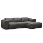 Ecksofa HUDSON 3-Sitzer mit Longchair Echtleder Neka: Grau - Breite: 251 cm - Longchair davorstehend rechts