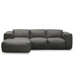 Ecksofa HUDSON 3-Sitzer mit Longchair Echtleder Neka: Grau - Breite: 251 cm - Longchair davorstehend links