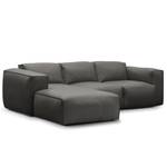 Ecksofa HUDSON 3-Sitzer mit Longchair Echtleder Neka: Grau - Breite: 251 cm - Longchair davorstehend links