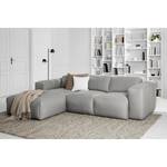 Hoekbank HUDSON 3-zits met chaise longue Geweven stof Anda II: Zilverkleurig - Breedte: 251 cm - Longchair vooraanzicht links