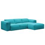 Hoekbank HUDSON 3-zits met chaise longue Geweven stof Anda II: Turquoise - Breedte: 251 cm - Longchair vooraanzicht rechts