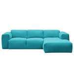 Hoekbank HUDSON 3-zits met chaise longue Geweven stof Anda II: Turquoise - Breedte: 251 cm - Longchair vooraanzicht rechts