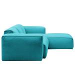 Hoekbank HUDSON 3-zits met chaise longue Geweven stof Anda II: Turquoise - Breedte: 251 cm - Longchair vooraanzicht rechts