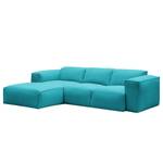 Hoekbank HUDSON 3-zits met chaise longue Geweven stof Anda II: Turquoise - Breedte: 251 cm - Longchair vooraanzicht links