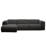 Ecksofa HUDSON 3-Sitzer mit Longchair Webstoff Milan: Anthrazit - Breite: 284 cm - Longchair davorstehend links