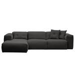 Ecksofa HUDSON 3-Sitzer mit Longchair Webstoff Milan: Anthrazit - Breite: 284 cm - Longchair davorstehend links