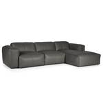 Ecksofa HUDSON 3-Sitzer mit Longchair Echtleder Neka: Grau - Breite: 284 cm - Longchair davorstehend rechts