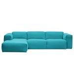 Hoekbank HUDSON 3-zits met chaise longue Geweven stof Anda II: Turquoise - Breedte: 284 cm - Longchair vooraanzicht links