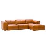 Hoekbank HUDSON 3-zits met chaise longue Echt leer Dub: Cognackleurig - Breedte: 284 cm - Longchair vooraanzicht rechts