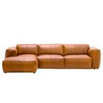 Ecksofa HUDSON 3-Sitzer mit Longchair Echtleder Dub: Cognac - Breite: 284 cm - Longchair davorstehend links