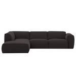 Ecksofa HUDSON 3-Sitzer mit Recamiere Webstoff Anda II: Anthrazit - Longchair davorstehend links