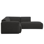 Ecksofa HUDSON 3-Sitzer mit Recamiere Webstoff Milan: Anthrazit - Longchair davorstehend rechts