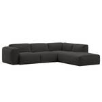 Ecksofa HUDSON 3-Sitzer mit Recamiere Webstoff Milan: Anthrazit - Longchair davorstehend rechts