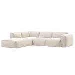 Ecksofa HUDSON 3-Sitzer mit Recamiere Webstoff Saia: Beige - Longchair davorstehend links