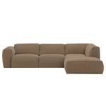 Ecksofa HUDSON 3-Sitzer mit Recamiere Webstoff Milan: Grau-Braun - Longchair davorstehend rechts