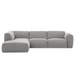 Ecksofa HUDSON 3-Sitzer mit Recamiere Webstoff Milan: Hellgrau - Longchair davorstehend links