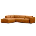 Ecksofa HUDSON 3-Sitzer mit Recamiere Echtleder Neka: Cognac - Longchair davorstehend links