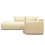 Ecksofa HUDSON 3-Sitzer mit Recamiere Echtleder Neka: Creme - Longchair davorstehend links