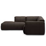 Ecksofa HUDSON 3-Sitzer mit Recamiere Echtleder Neka: Dunkelbraun - Longchair davorstehend links