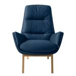 Fauteuil GARBO met houten pootjes Geweven stof Anda II: Blauw - Donkere eikenhout