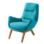 Fauteuil GARBO met houten pootjes Geweven stof Anda II: Turquoise - Donkere eikenhout