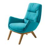 Fauteuil GARBO met houten pootjes Geweven stof Anda II: Turquoise - Donkere eikenhout