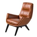 Fauteuil GARBO met houten pootjes Echt leer Dub: Bruin - Zwart