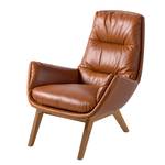 Fauteuil GARBO avec pieds en bois Cuir véritable - Cuir véritable Dub : Marron - Chêne foncé