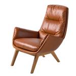 Fauteuil GARBO avec pieds en bois Cuir véritable - Cuir véritable Dub : Marron - Chêne foncé