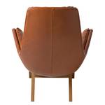 Fauteuil GARBO met houten pootjes Echt leer Dub: Bruin - Donkere eikenhout