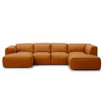 Wohnlandschaft HUDSON Echtleder Neka: Cognac - Longchair davorstehend links / Ottomane rechts